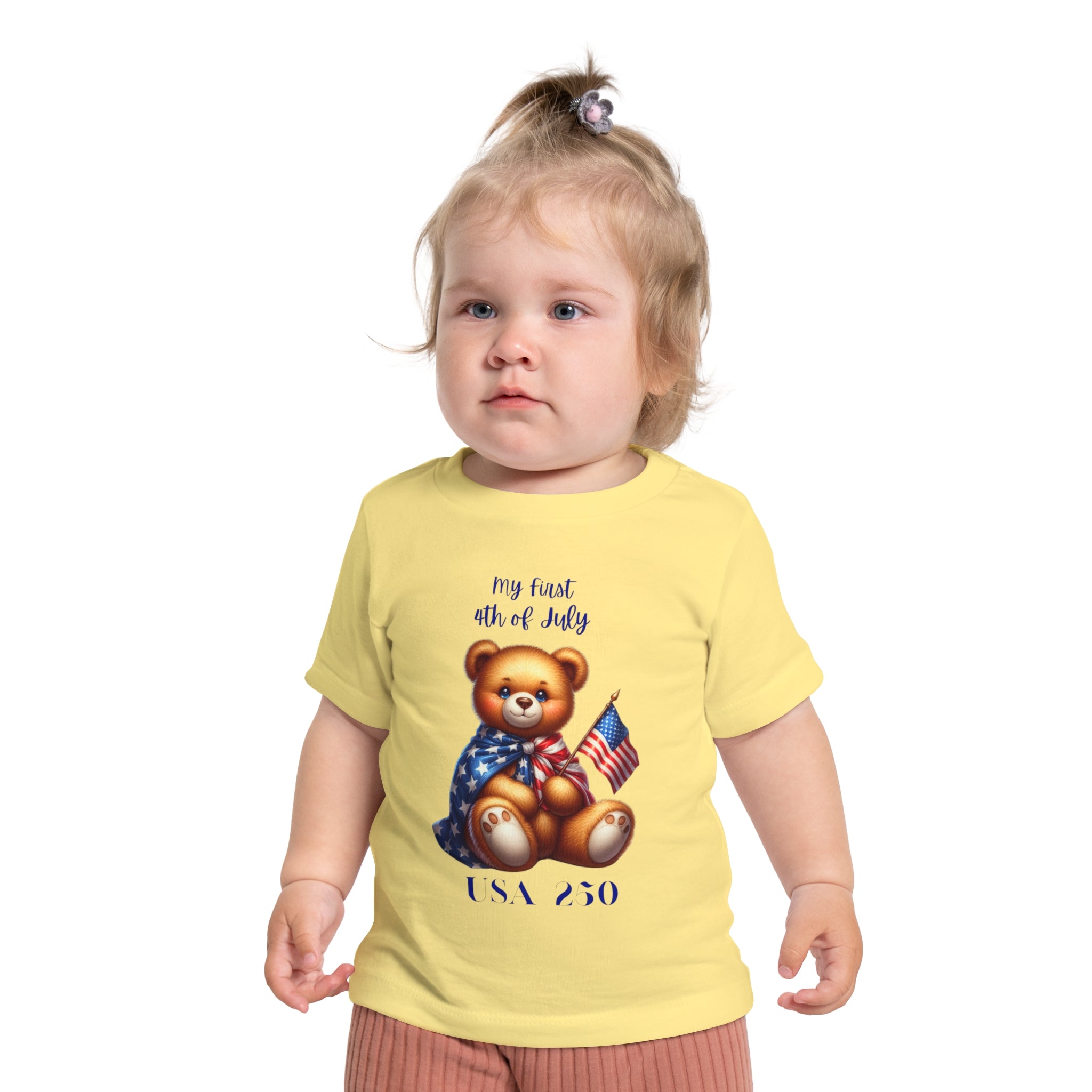 Baby T-Shirt - "My First 4th of July" Teddy Bear USA Baby Tee