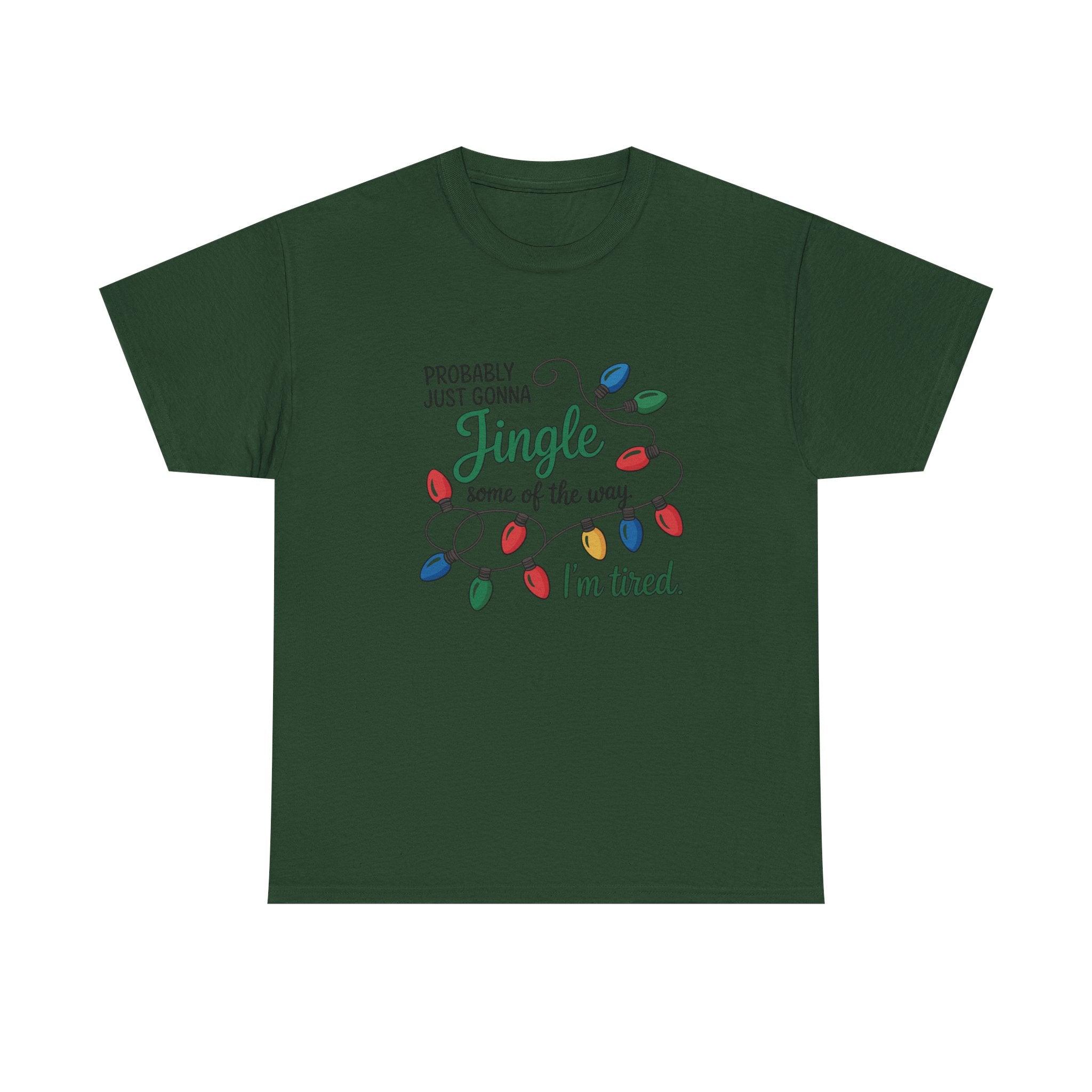 Jingle I’m Tired Christmas Shirt, Funny Holiday Tee, Festive Lights Graphic, Christmas Humor Gift