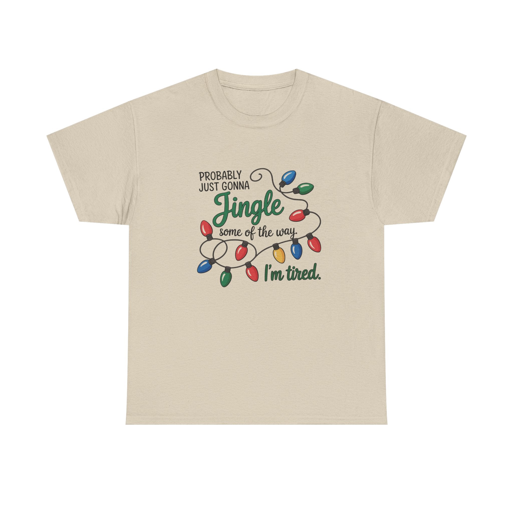 Jingle I’m Tired Christmas Shirt, Funny Holiday Tee, Festive Lights Graphic, Christmas Humor Gift