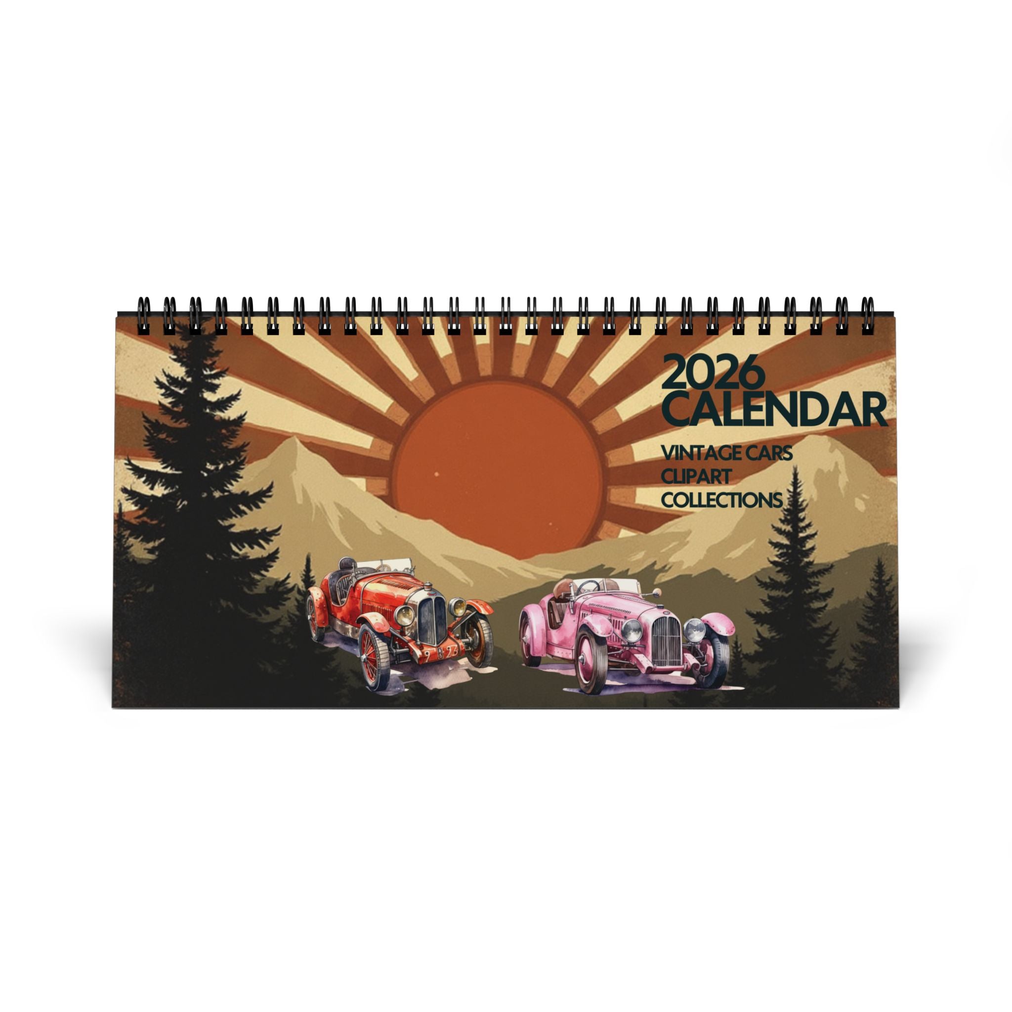 2026 Desktop Calendar, Desk Calendar with Vintage Racing Car Design, Gift for Car Lover