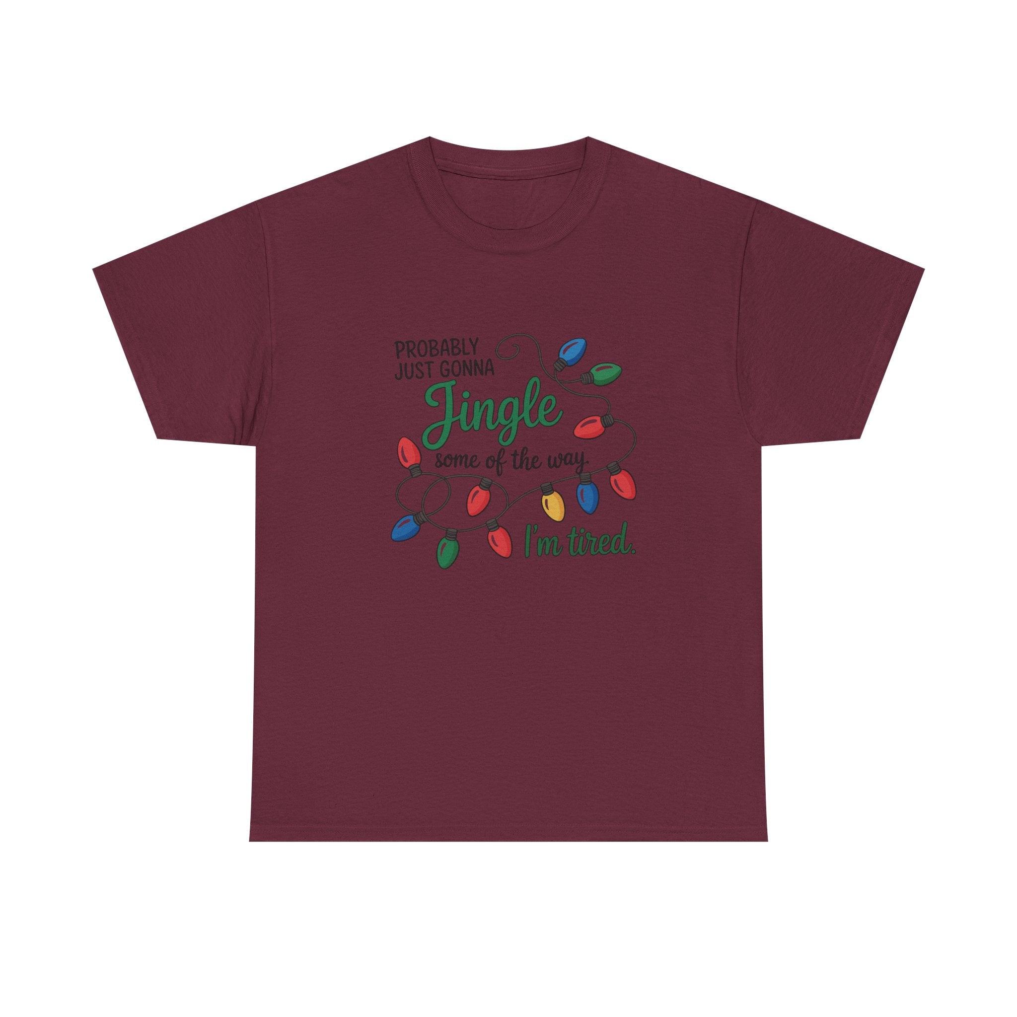 Jingle I’m Tired Christmas Shirt, Funny Holiday Tee, Festive Lights Graphic, Christmas Humor Gift