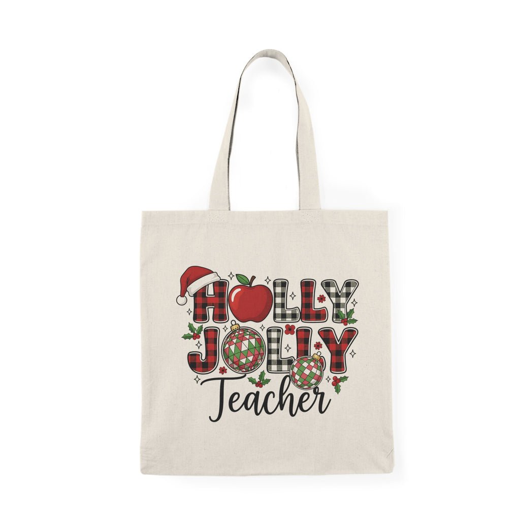 Holly Jolly Teacher Canvas Tote Bag, Durable Canvas bag, Gift for Teacher