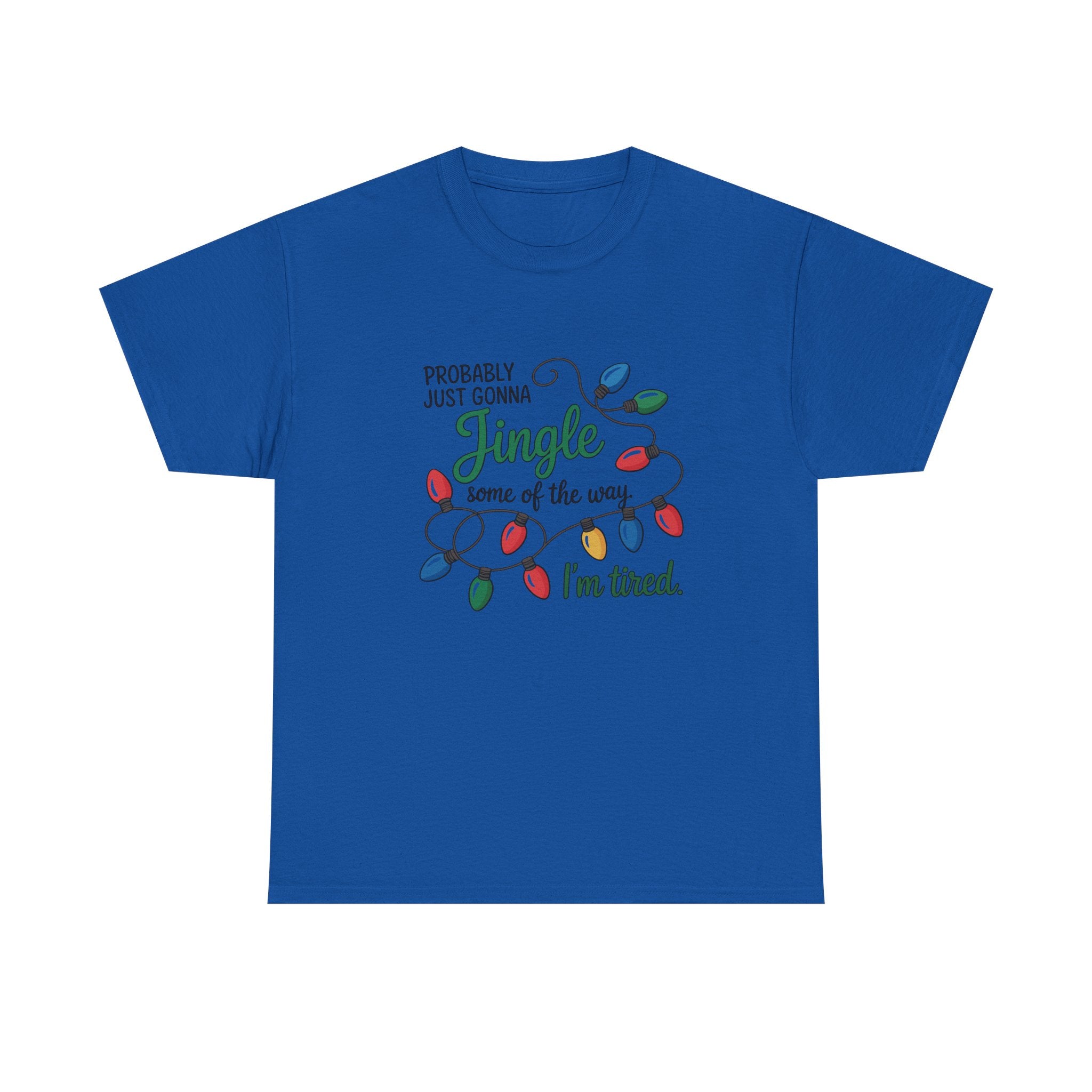 Jingle I’m Tired Christmas Shirt, Funny Holiday Tee, Festive Lights Graphic, Christmas Humor Gift