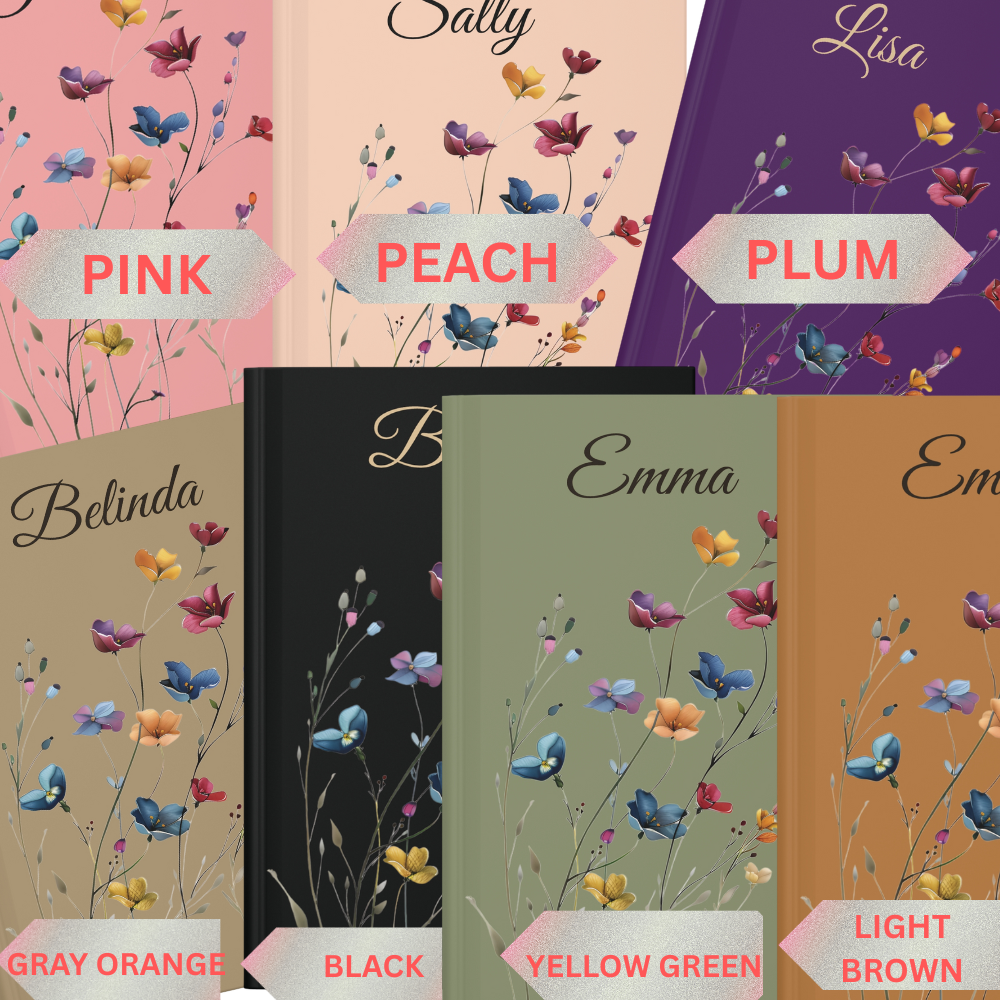 Personalized Flower Notebook, Hardcover Notebook, Custom Name Diary ,  Journal Personalized Hardcover Journal, Gifts  For Women,  Mothers Day Gifts