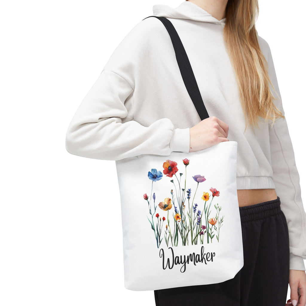 Waymaker Floral Tote Bag – Watercolor Wildflowers Canvas Tote