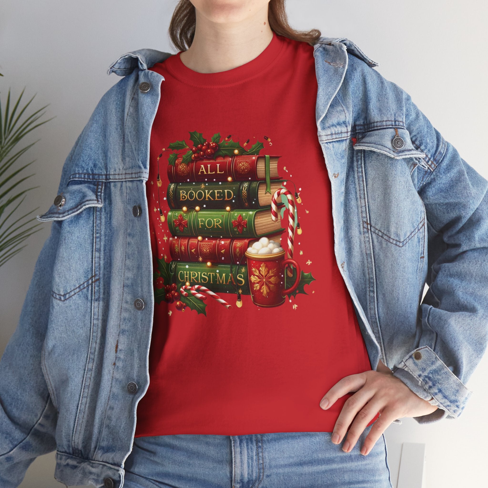 All Booked for Christmas T-Shirt, Holiday Book Lover Tee, Cozy Christmas Reading Gift, Gifts for Ladies