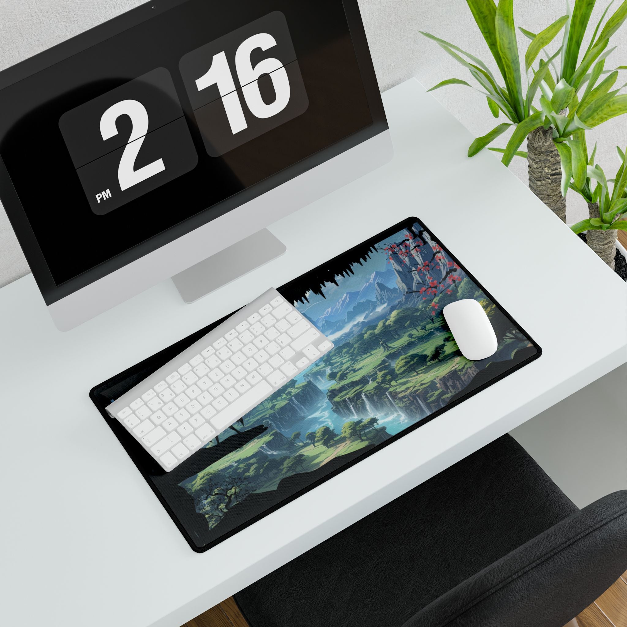 Large Anime Silhouette Mouse Pad, Fantasy Landscape with Silhouette Desk Mat | Scenic Gaming Mousepad