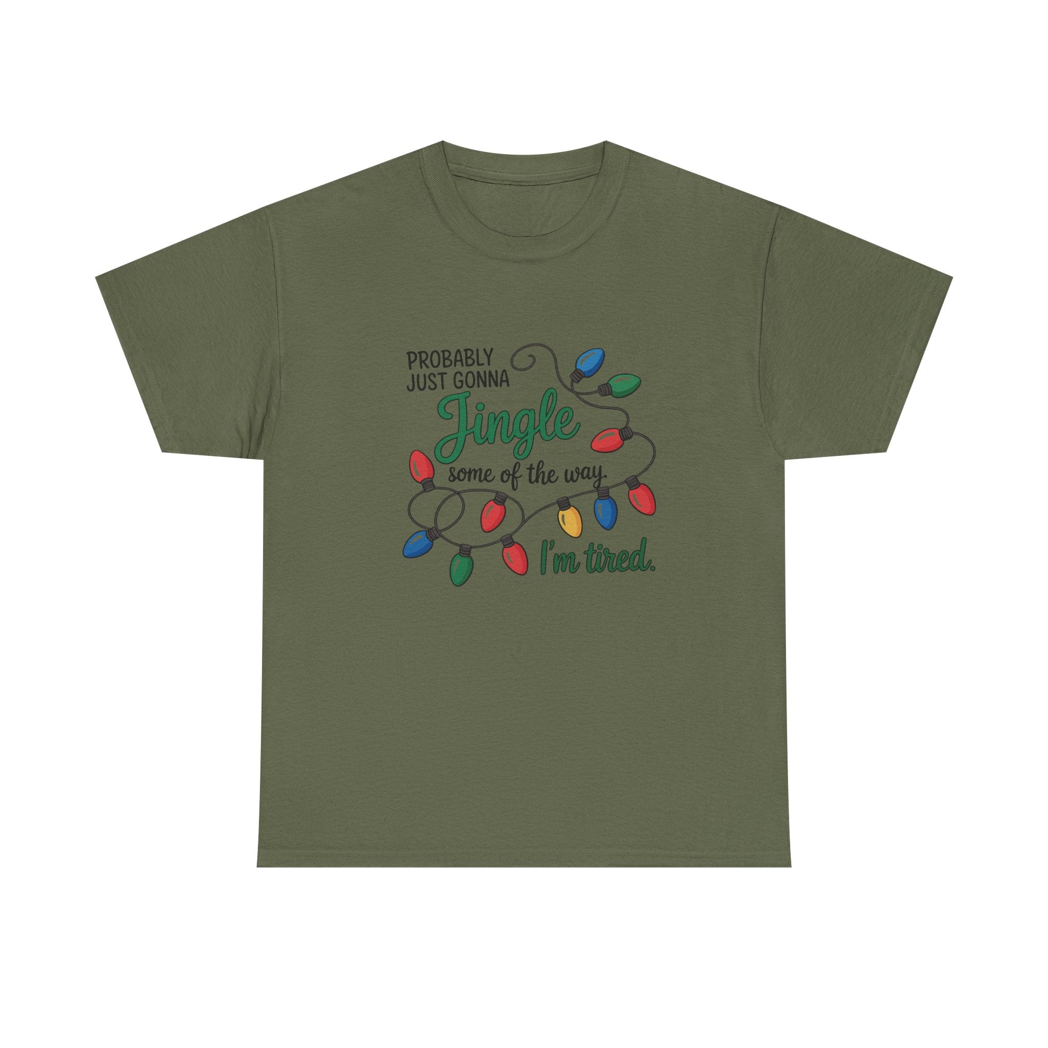 Jingle I’m Tired Christmas Shirt, Funny Holiday Tee, Festive Lights Graphic, Christmas Humor Gift