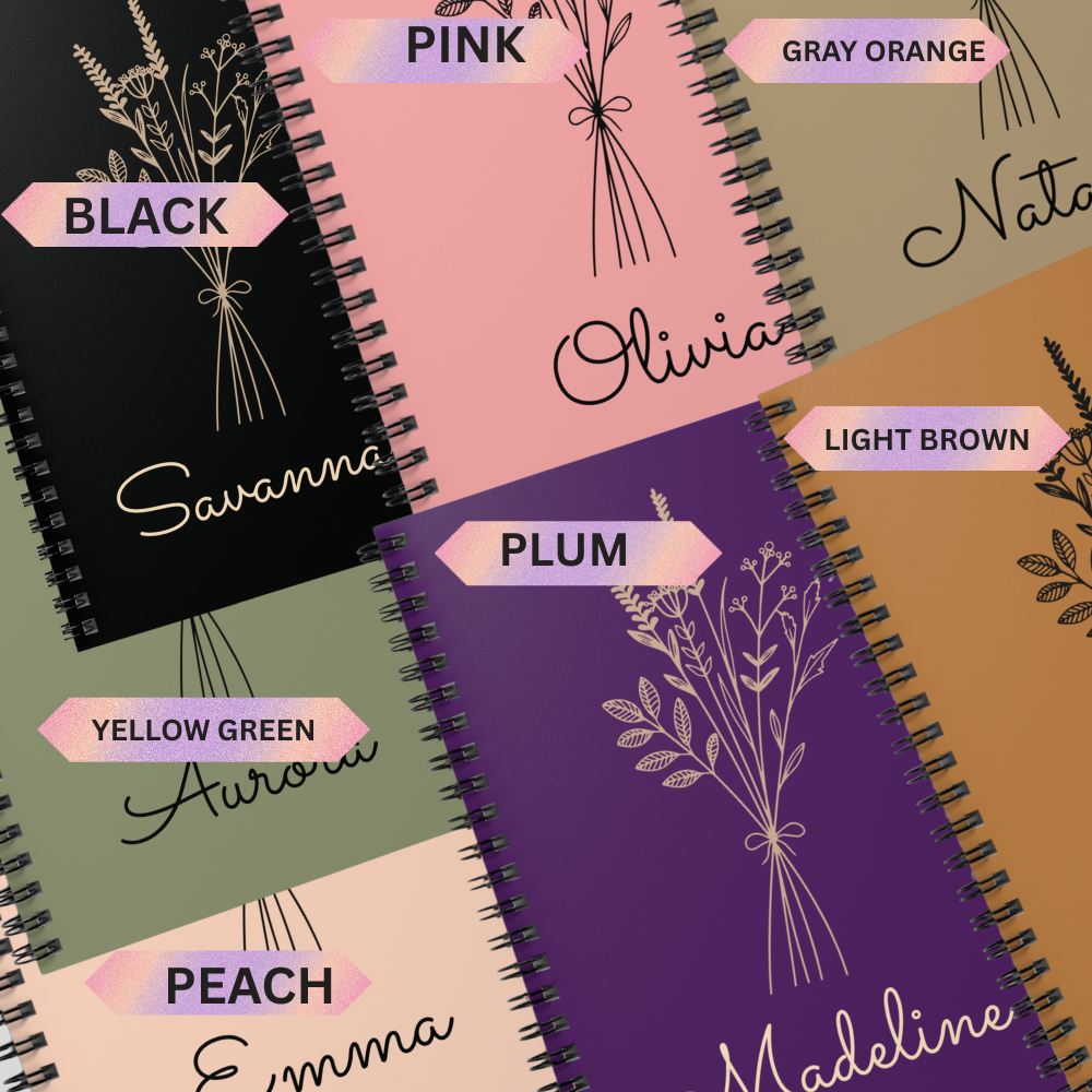 Wildflower Bouquet Spiral Notebook | Personalized Name Ruled Journal, Gift for Ladies, Gift for Bridesmaid