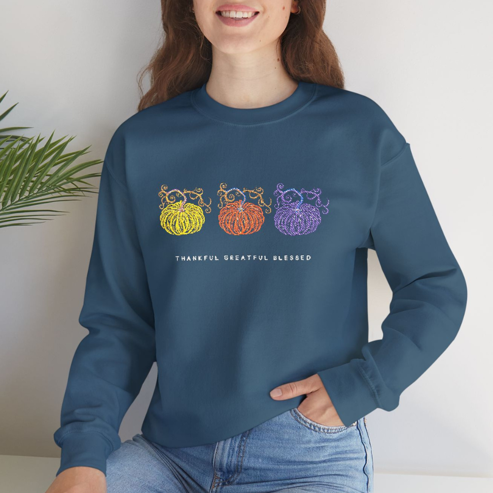 Embriodered Cute Pumpkin Graphic Crewneck Sweatshirt for Cozy Days, Perfect for Gifts, Casual Wear, Holidays & Festivals