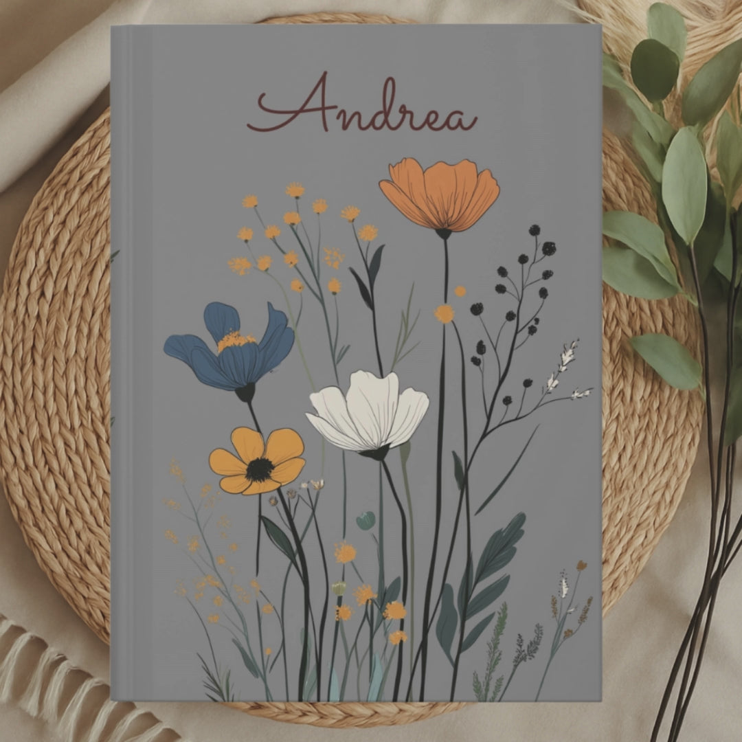 Wildflower Personalized  Hardcover Journal, Custom Name Wildflower Notebook, Gift for Mother, Gift for Briedemaid