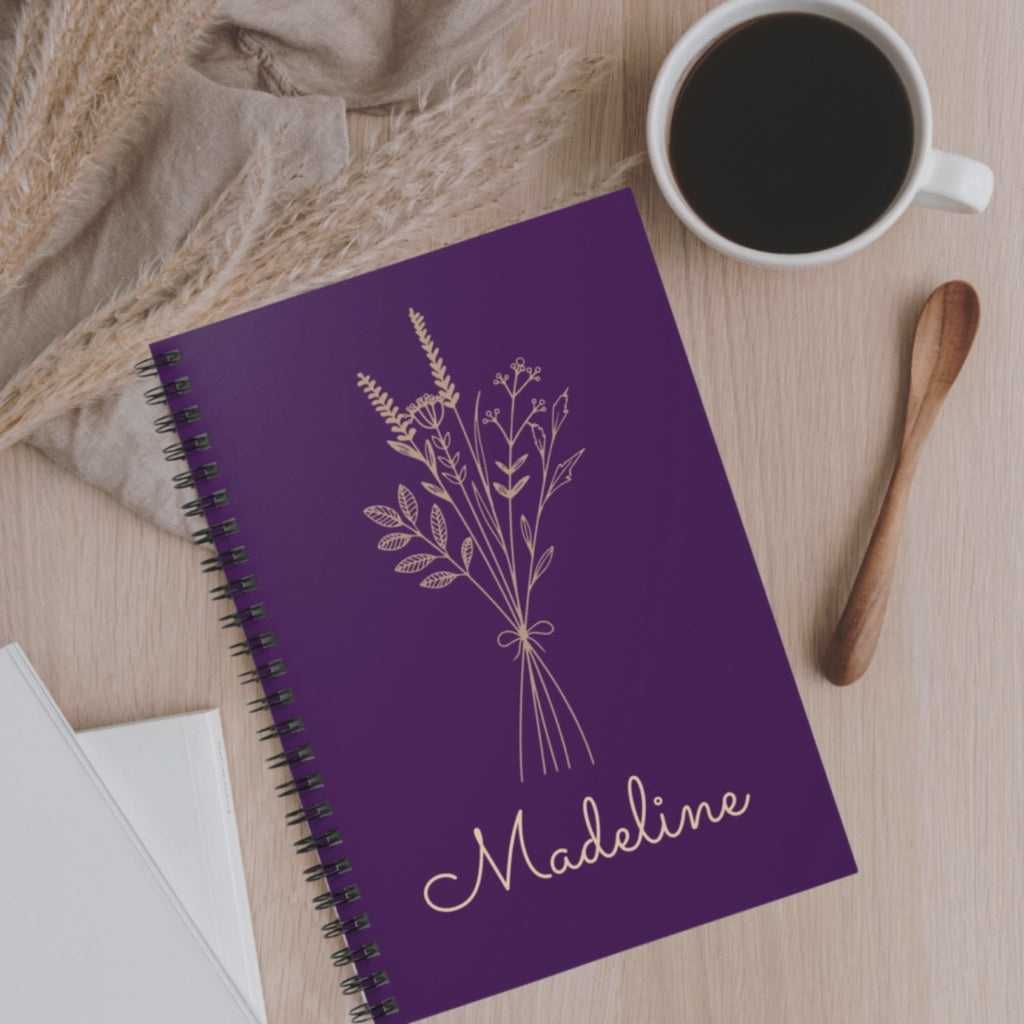 Wildflower Bouquet Spiral Notebook | Personalized Name Ruled Journal, Gift for Ladies, Gift for Bridesmaid