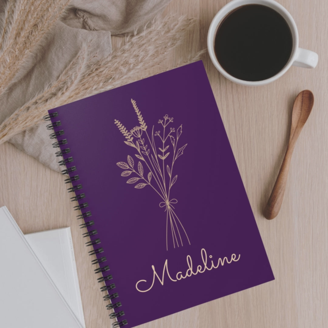 Wildflower Bouquet Spiral Notebook | Personalized Name Ruled Journal, Gift for Ladies, Gift for Bridesmaid
